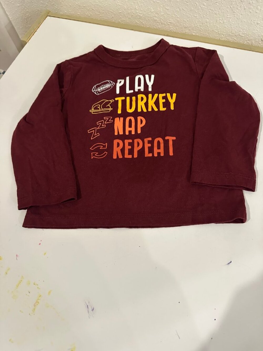 The Children's Place Thanksgiving Shirt 18-24 Months Play Turkey Nap Repeat Long